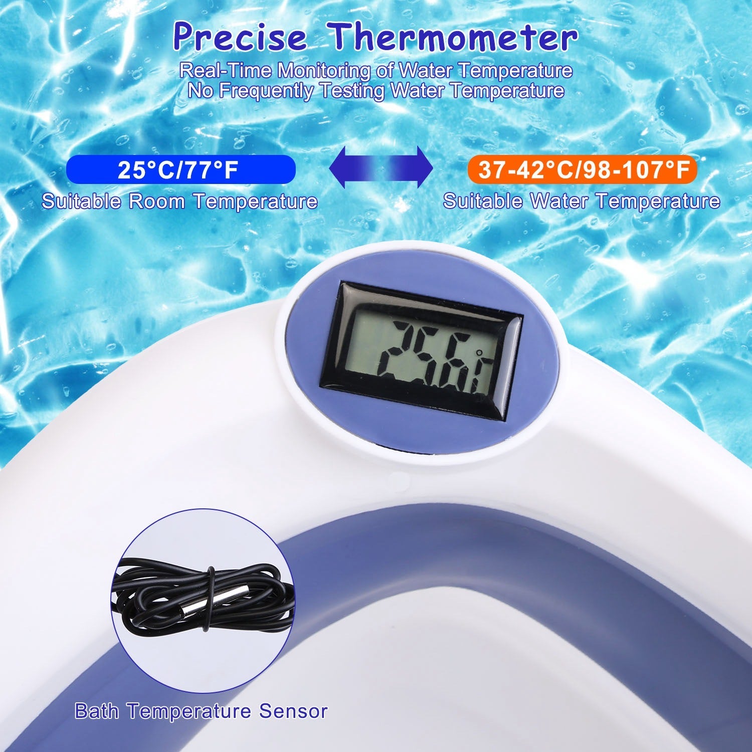 1Pc Baby Bath Tub With Thermometer Collapsible Travel Friendly 0 To
