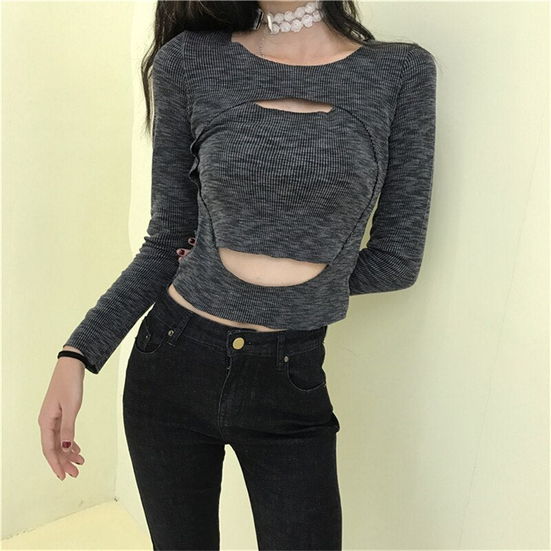 Korean Ladies Sexy HolOut Slim T shirt