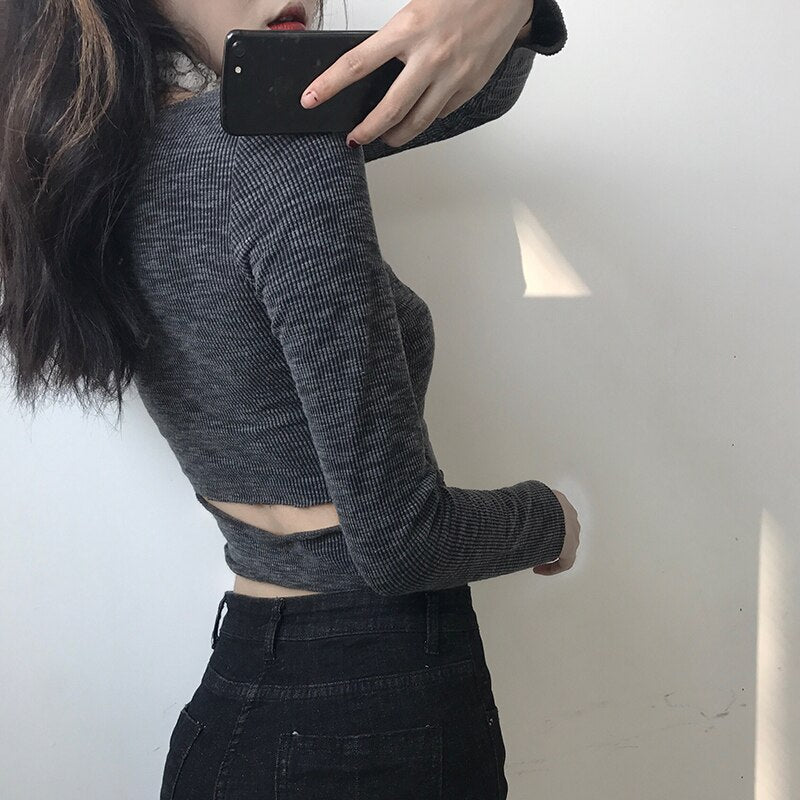 Korean Ladies Sexy HolOut Slim T shirt