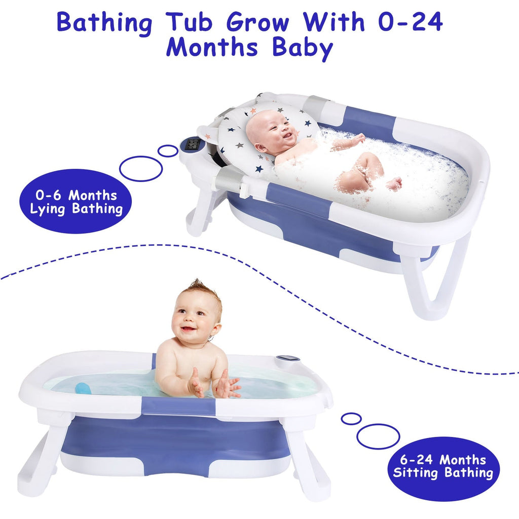 1Pc Baby Bath Tub With Thermometer Collapsible Travel Friendly 0 To