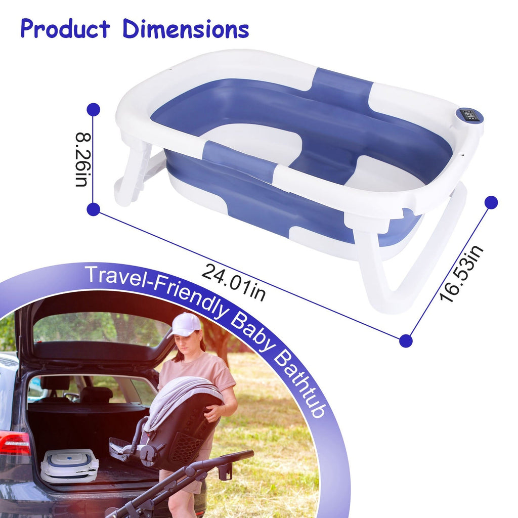 1Pc Baby Bath Tub With Thermometer Collapsible Travel Friendly 0 To