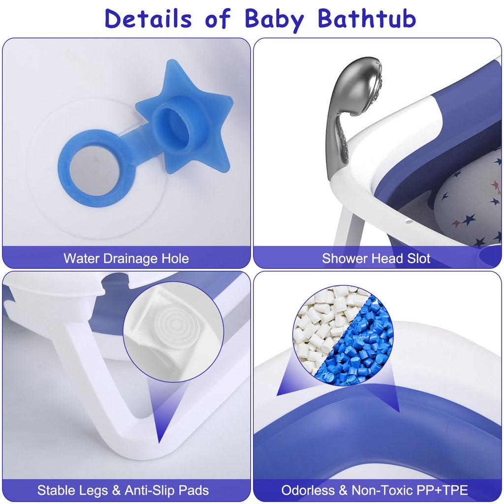 1Pc Baby Bath Tub With Thermometer Collapsible Travel Friendly 0 To