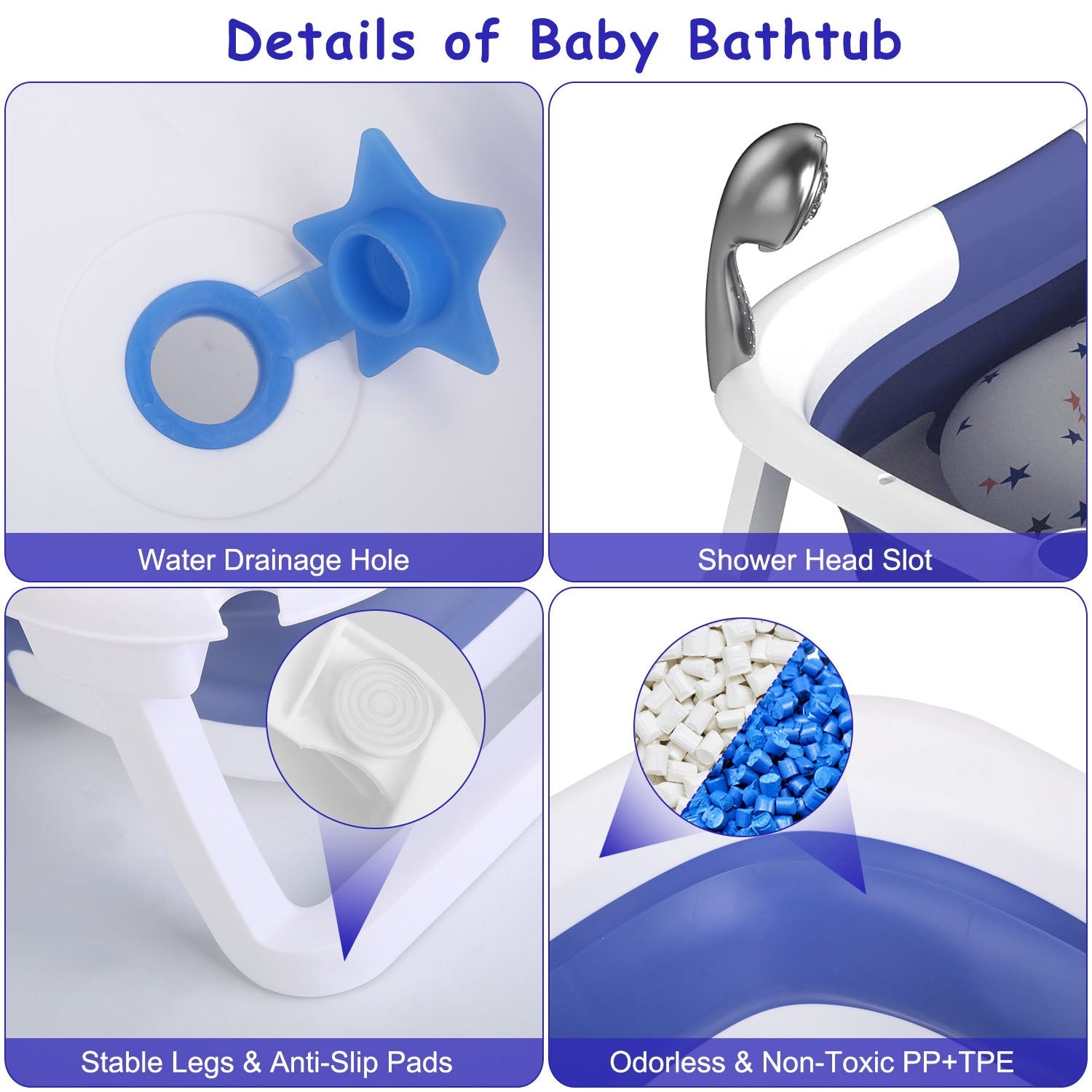 1Pc Baby Bath Tub With Thermometer Collapsible Travel Friendly 0 To