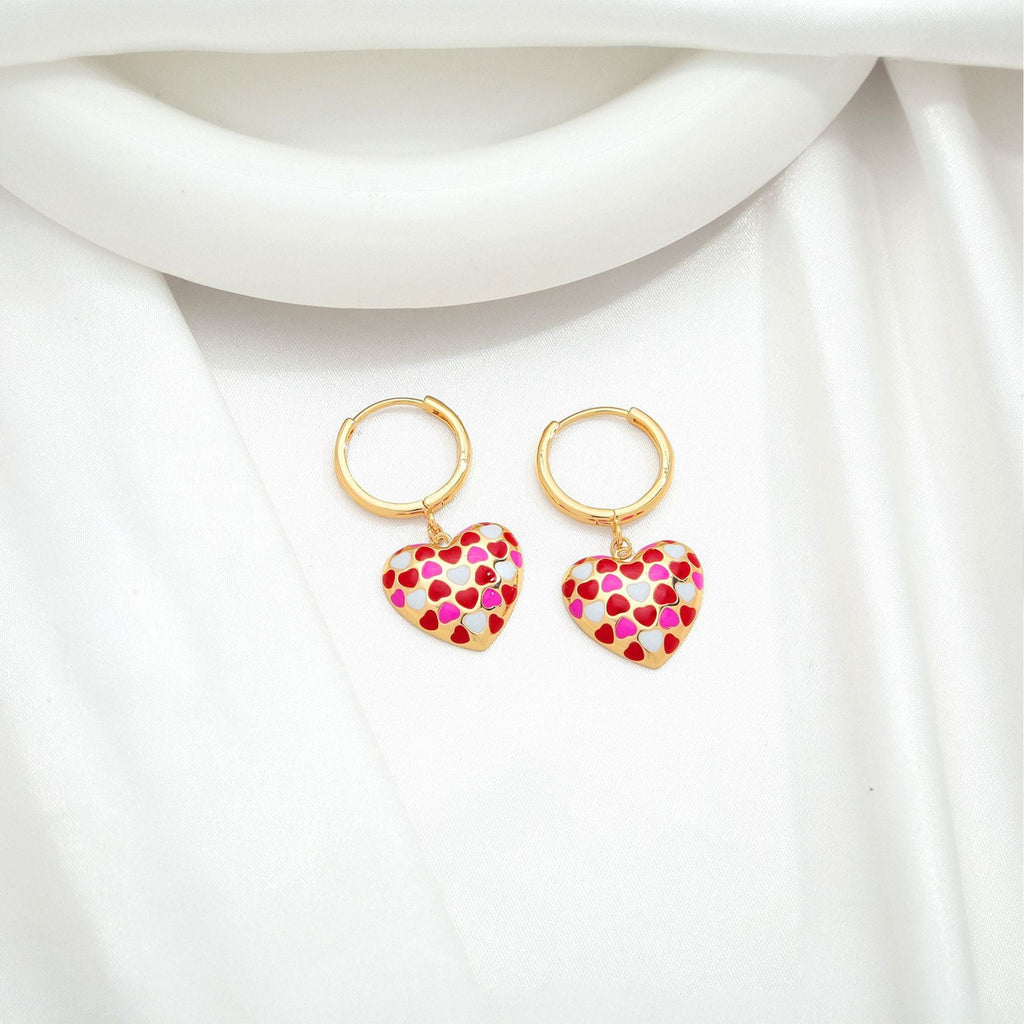 Temperament Love Earrings Cute Gold Plated Drip Oil Love Chessboard
