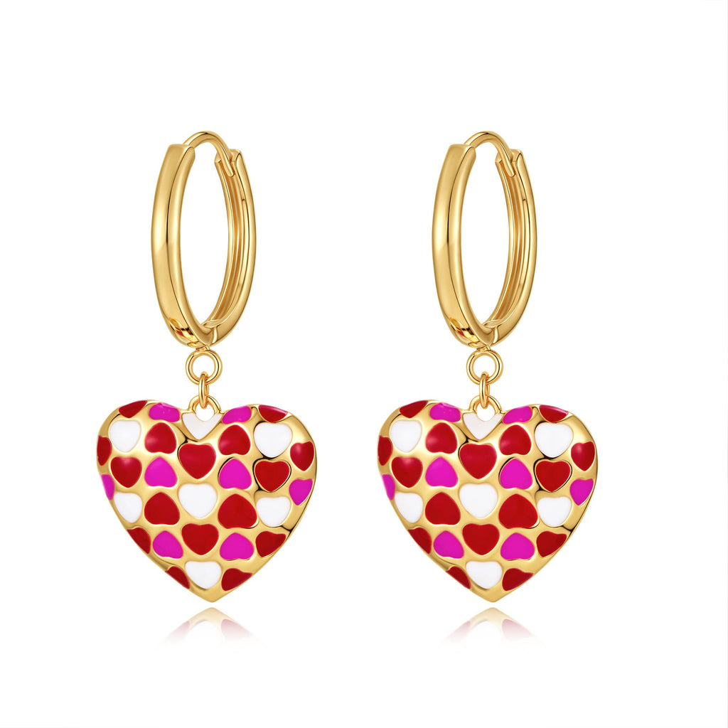 Temperament Love Earrings Cute Gold Plated Drip Oil Love Chessboard