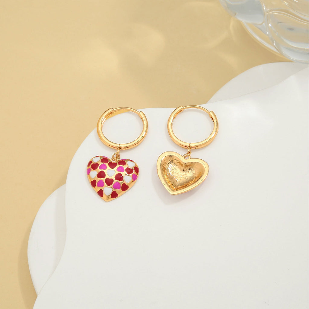 Temperament Love Earrings Cute Gold Plated Drip Oil Love Chessboard