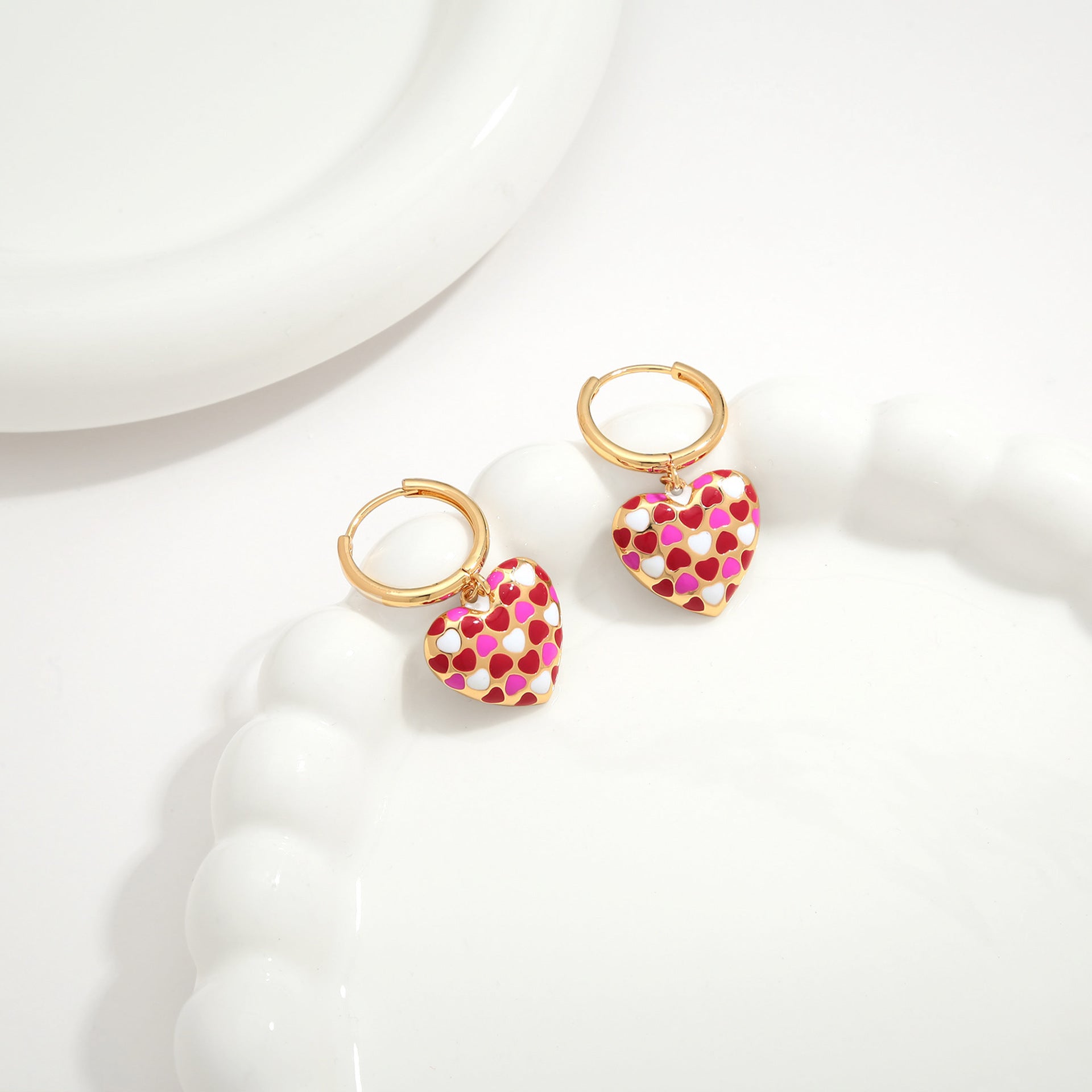 Temperament Love Earrings Cute Gold Plated Drip Oil Love Chessboard