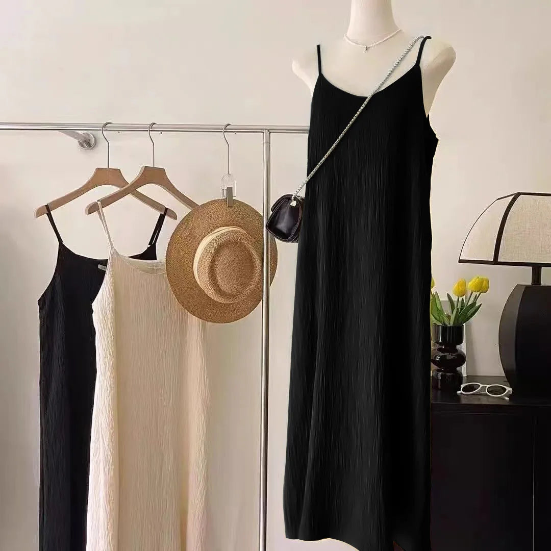 Cami Maxi Dress, French Style Loose Fit Sleeveless Casual Vacation Daily Summer Long Dress