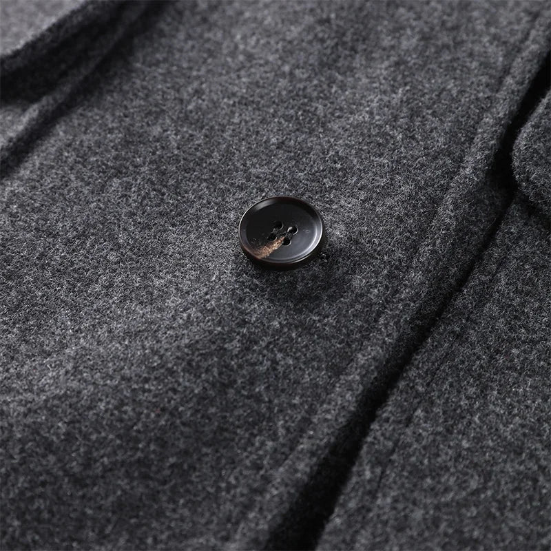 Elegant Woolen Single Breasted Jacket Women Loose Full Sleeve Big Pockets Lapel Outwear Lady 2026 Summer Autumn Coats Female