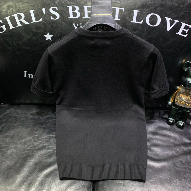 2024 Summer New Versatile Knitted T-shirt Korean Clothing Fashion Solid Color Short Sleeve Trend Business Bottoming Tops A96