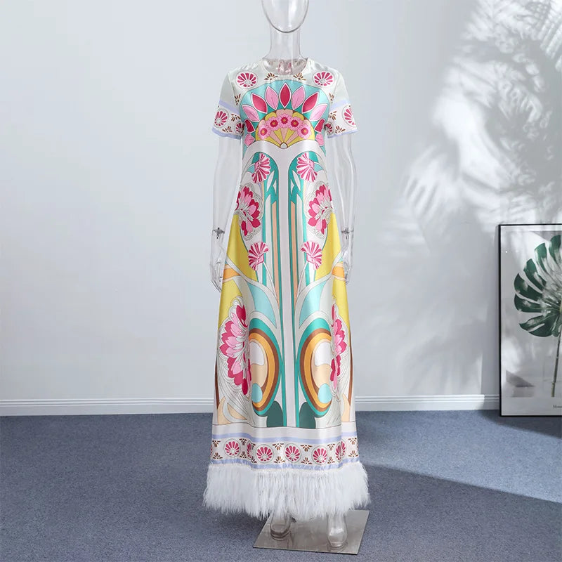Print Women's Dress Round Neck Wide Sleeve Dress High Waisted Full Length Swing Dress Date Outfit Daily Fashion Wear 2026 Style