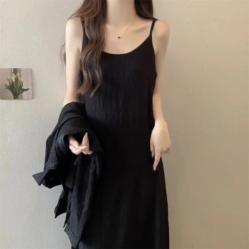 Cami Maxi Dress, French Style Loose Fit Sleeveless Casual Vacation Daily Summer Long Dress