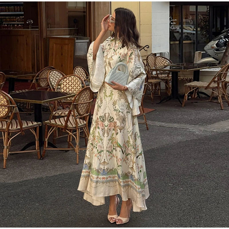 Print Women's Dress Round Neck Wide Sleeve Dress High Waisted Full Length Swing Dress Date Outfit Daily Fashion Wear 2026 Style