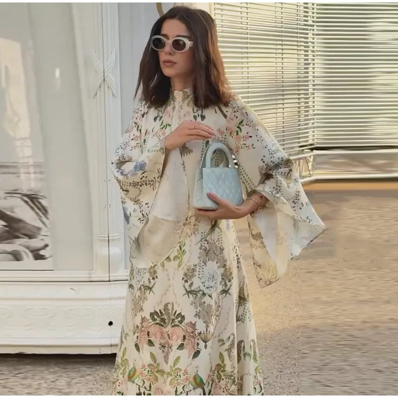 Print Women's Dress Round Neck Wide Sleeve Dress High Waisted Full Length Swing Dress Date Outfit Daily Fashion Wear 2026 Style