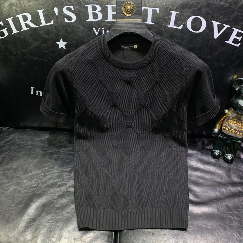 2024 Summer New Versatile Knitted T-shirt Korean Clothing Fashion Solid Color Short Sleeve Trend Business Bottoming Tops A96