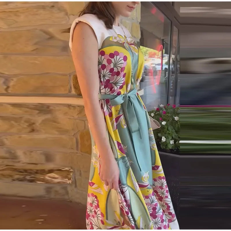 Print Women's Dress Round Neck Wide Sleeve Dress High Waisted Full Length Swing Dress Date Outfit Daily Fashion Wear 2026 Style