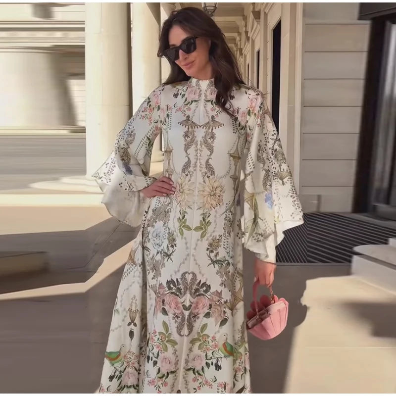 Print Women's Dress Round Neck Wide Sleeve Dress High Waisted Full Length Swing Dress Date Outfit Daily Fashion Wear 2026 Style