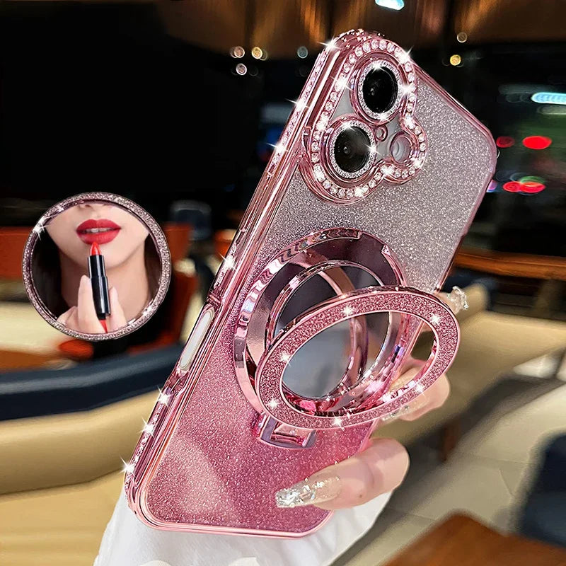 Luxury Jewelled Case For iPhone 16 11 12 13 14 15 Pro Max Glitter Mirror  Bracket Bumper Cover