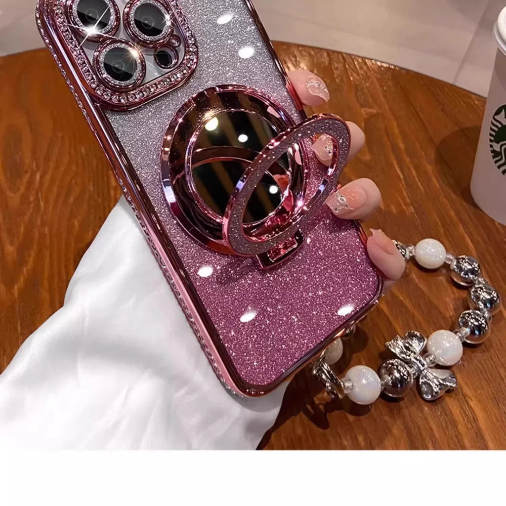 Luxury Jewelled Case For iPhone 16 11 12 13 14 15 Pro Max Glitter Mirror  Bracket Bumper Cover