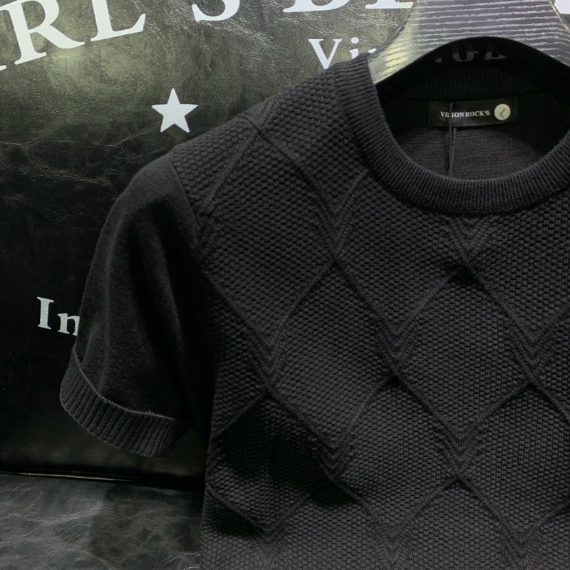 2024 Summer New Versatile Knitted T-shirt Korean Clothing Fashion Solid Color Short Sleeve Trend Business Bottoming Tops A96