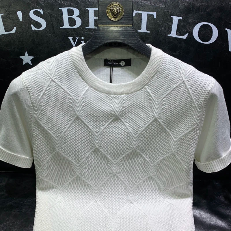 2024 Summer New Versatile Knitted T-shirt Korean Clothing Fashion Solid Color Short Sleeve Trend Business Bottoming Tops A96