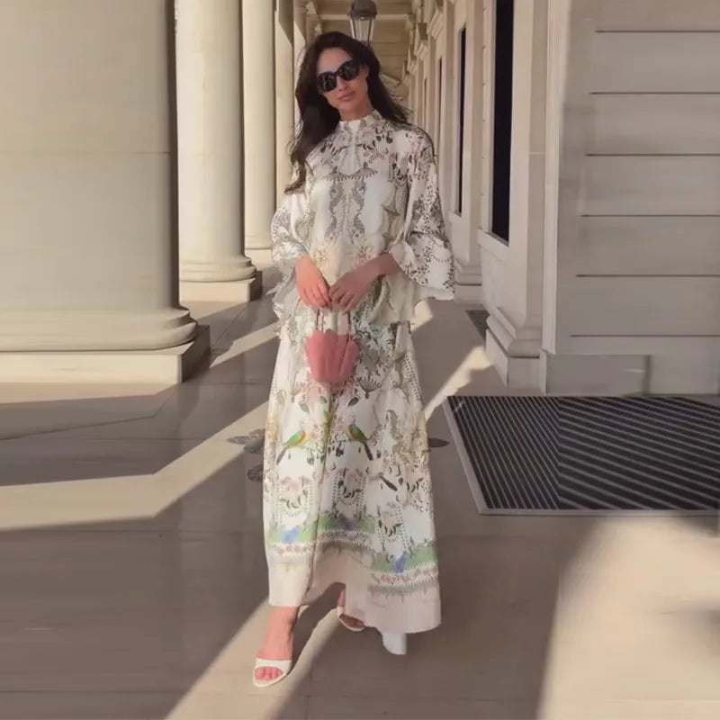 Print Women's Dress Round Neck Wide Sleeve Dress High Waisted Full Length Swing Dress Date Outfit Daily Fashion Wear 2026 Style