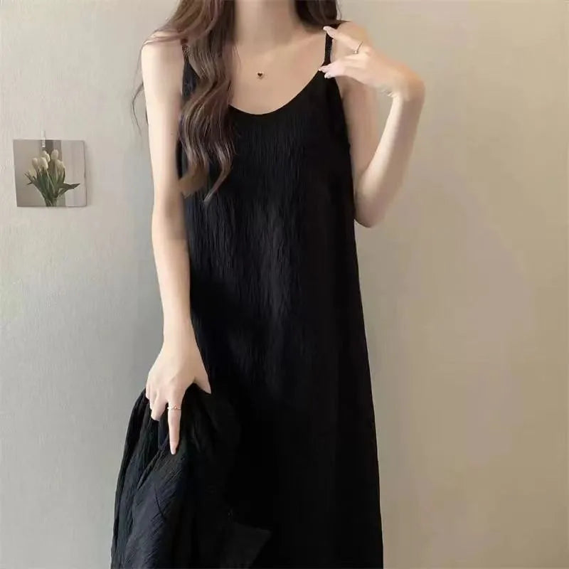 Cami Maxi Dress, French Style Loose Fit Sleeveless Casual Vacation Daily Summer Long Dress