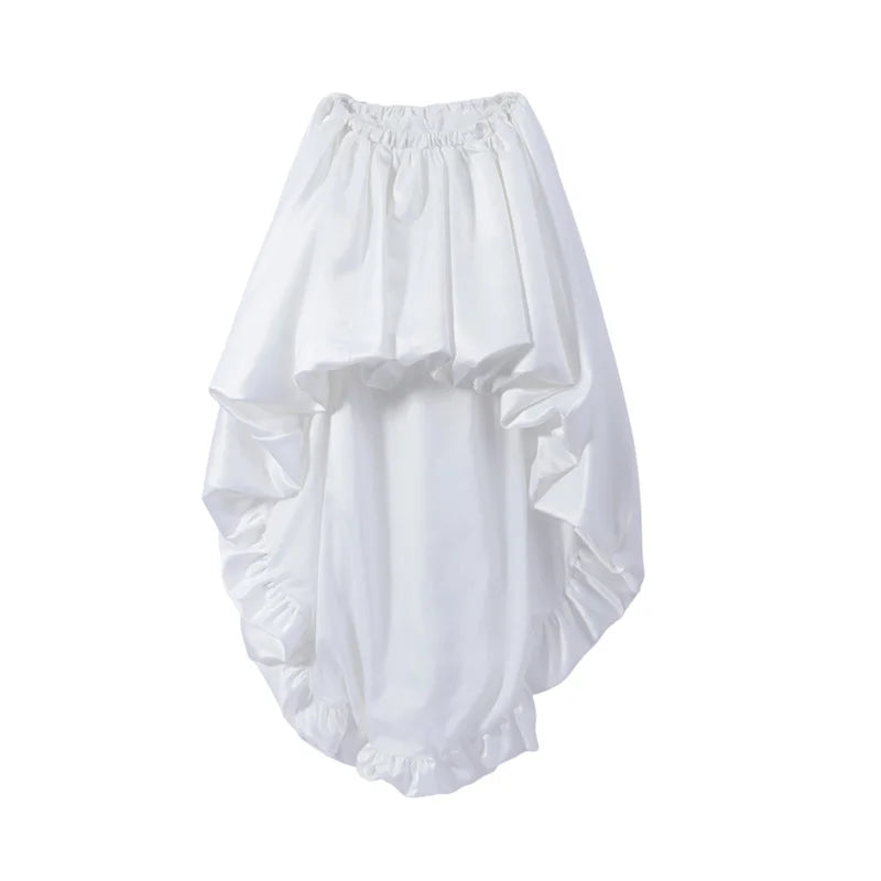 Fashion White Pleated Bubble Skirt Set Women O-neck Full Sleeve Crop Top Chic Puff Skirts Suits 2026 Lady Evening Party Outfit
