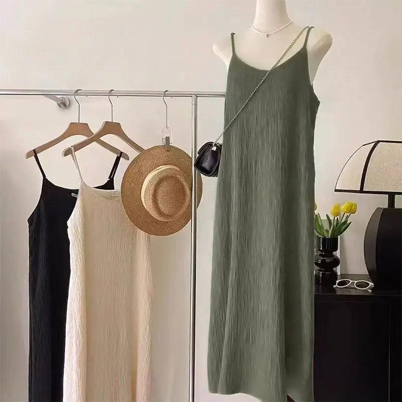 Cami Maxi Dress, French Style Loose Fit Sleeveless Casual Vacation Daily Summer Long Dress