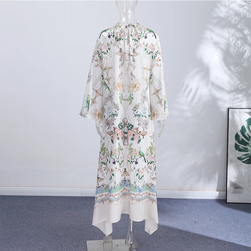 Print Women's Dress Round Neck Wide Sleeve Dress High Waisted Full Length Swing Dress Date Outfit Daily Fashion Wear 2026 Style