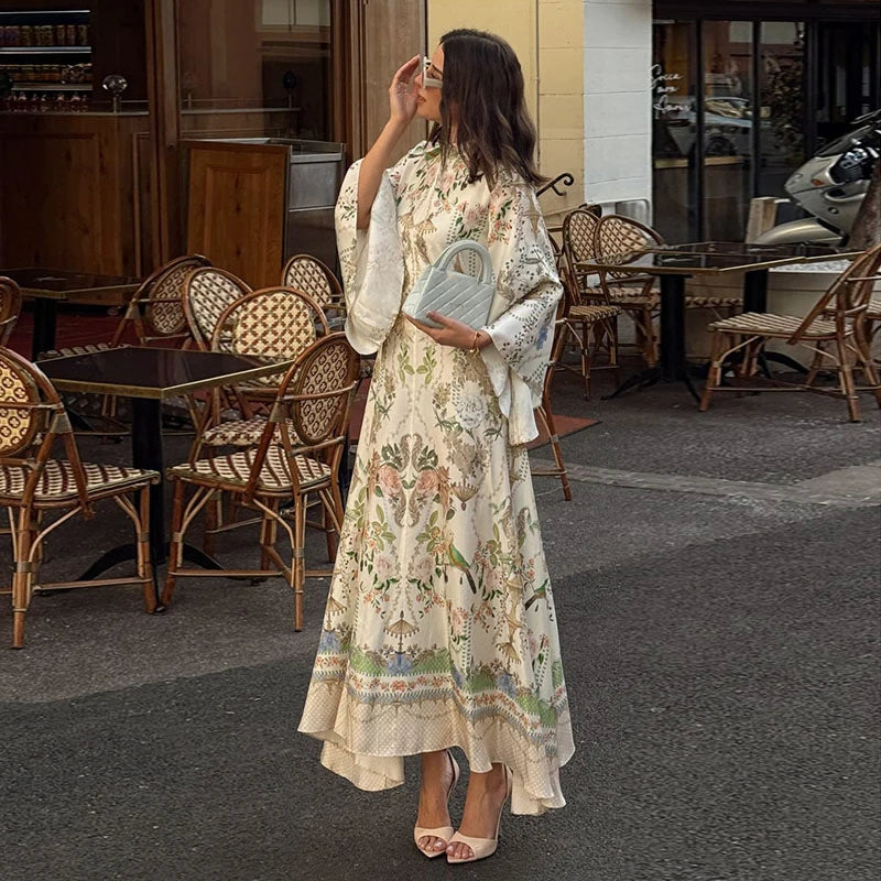 Print Women's Dress Round Neck Wide Sleeve Dress High Waisted Full Length Swing Dress Date Outfit Daily Fashion Wear 2026 Style