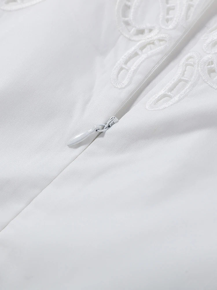 Minimalist White Boat Neck Midi Dress Women Elegant Cap Sleeve A-line Flare Eyelet Embroidery Vestido Wedding  Formal Party Gown
