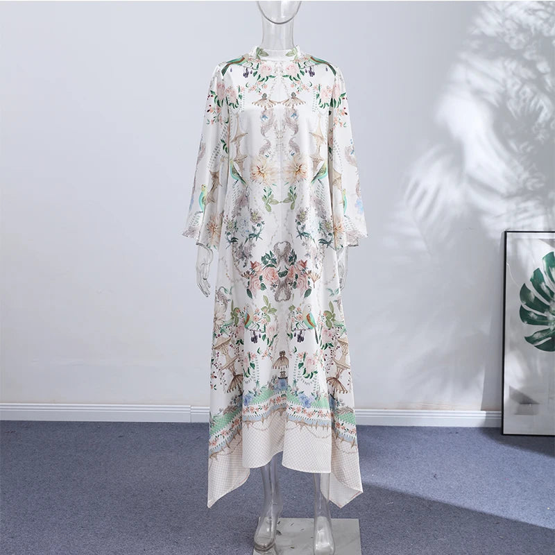 Print Women's Dress Round Neck Wide Sleeve Dress High Waisted Full Length Swing Dress Date Outfit Daily Fashion Wear 2026 Style