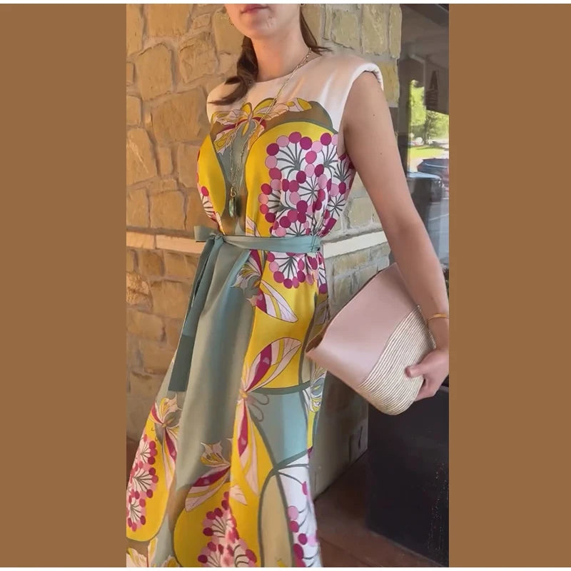 Print Women's Dress Round Neck Wide Sleeve Dress High Waisted Full Length Swing Dress Date Outfit Daily Fashion Wear 2026 Style