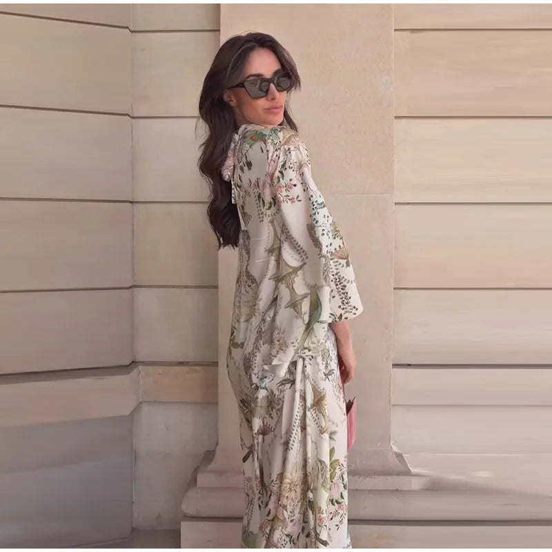 Print Women's Dress Round Neck Wide Sleeve Dress High Waisted Full Length Swing Dress Date Outfit Daily Fashion Wear 2026 Style
