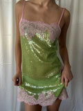 Sexy Sequin Lace Trim Dress Women Fashion V-neck Sleeveless High Waist Mini Sling Dresses 2026 Summer Lady Vacation Robe