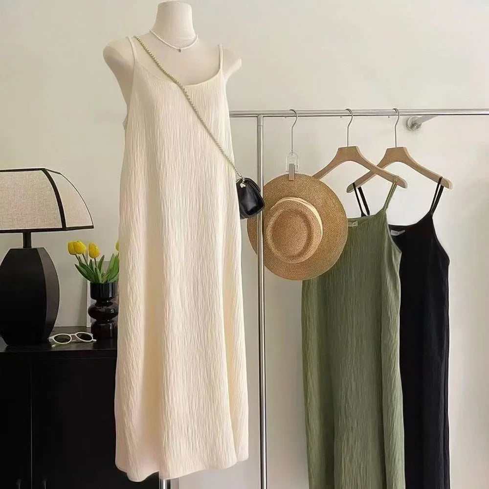 Cami Maxi Dress, French Style Loose Fit Sleeveless Casual Vacation Daily Summer Long Dress