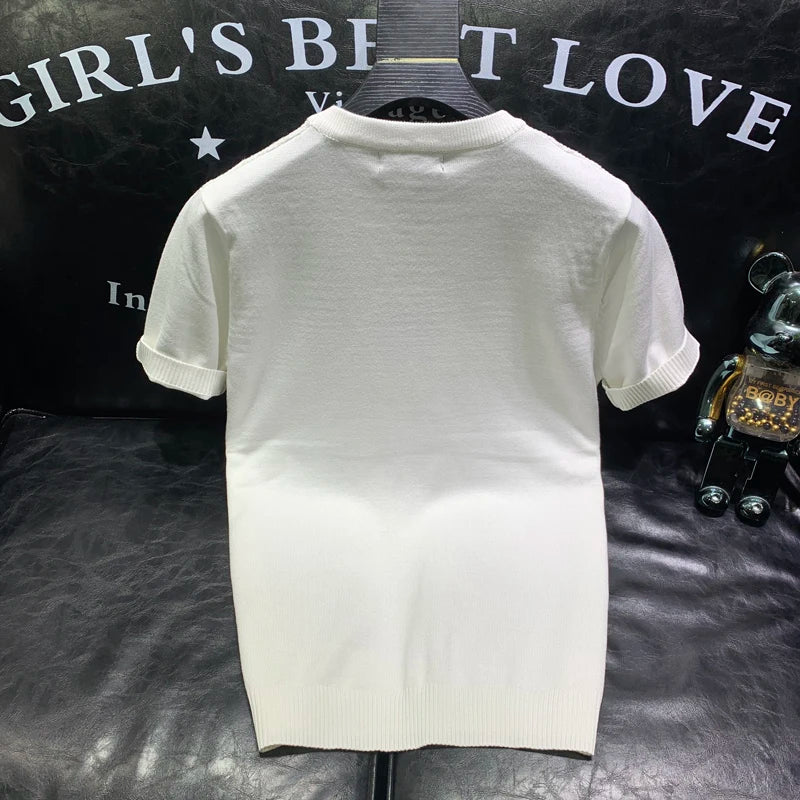 2024 Summer New Versatile Knitted T-shirt Korean Clothing Fashion Solid Color Short Sleeve Trend Business Bottoming Tops A96