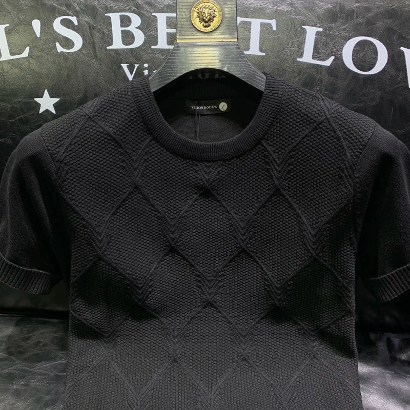 2024 Summer New Versatile Knitted T-shirt Korean Clothing Fashion Solid Color Short Sleeve Trend Business Bottoming Tops A96