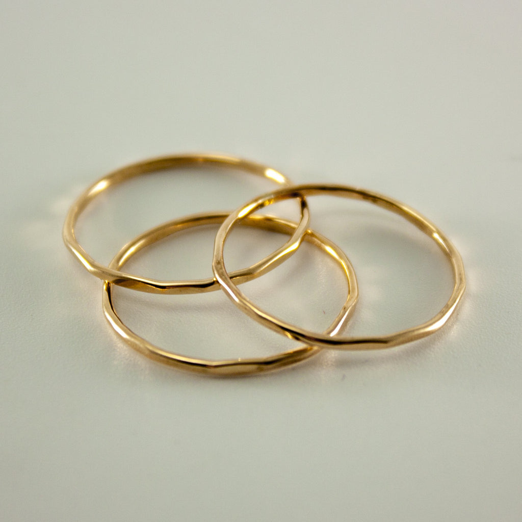 Hammered 14k Gold Filled Slim Ring Stack